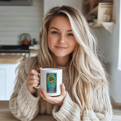 "Funny Gothic 'The Shit Show' Tarot Card Mug - Skeleton Hand Humorous Coffee Cup for Sarcastic Humor Lovers, Gift Idea for Birthdays, Halloween, Chaos Enthusiasts in North America & Europe"