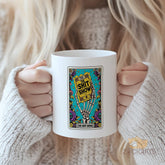 "Funny Gothic 'The Shit Show' Tarot Card Mug - Skeleton Hand Humorous Coffee Cup for Sarcastic Humor Lovers, Gift Idea for Birthdays, Halloween, Chaos Enthusiasts in North America & Europe"