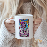 "Funny Gothic Tarot Card Mug - 'The IDGAF' Skeleton with Colorful Art Humorous Coffee Cup for Sarcastic Humor Lovers, Gift Idea for Birthdays, Halloween, Edgy Style Enthusiasts in North America & Europe"