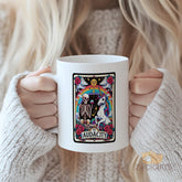 "Funny Gothic Tarot Card Mug - 'The Audacity' Skeleton & Unicorn Humorous Coffee Cup for Sarcastic Humor Lovers, Gift Idea for Birthdays, Halloween, Whimsical Style Enthusiasts in North America & Europe"