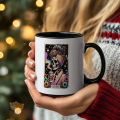 "Gothic Tarot Card 'The Mom' Mug - Skeleton Mom with Floral & Coffee Design Coffee Cup for Moms, Gift Idea for Mother's Day, Birthdays, Mom Appreciation in North America & Europe"