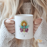 "Mystical Queen Bee Mug - Floral & Sun-Designed Coffee Cup for Bee Lovers, Nature Enthusiasts, Gift Idea for Birthdays, Mother's Day in North America & Europe"