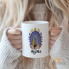 "Mystical Mama Mug - Celestial Moon Phase & Crystal Rainbow Design Coffee Cup for Moms, Gift Idea for Mother's Day, Birthdays, Spiritual Style Lovers in North America & Europe"