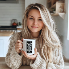 "Gothic Tarot Card 'The Lovers' Mug - Black & White Skeleton Couple Design Coffee Cup for Tarot Enthusiasts, Gothic Style Lovers, Gift Idea for Anniversaries, Birthdays in North America & Europe"