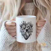 "Gothic Anatomical Heart & Floral Mug - Dark Art Coffee Cup for Tattoo Enthusiasts, Gothic Style Lovers, Gift Idea for Birthdays, Halloween in North America & Europe"