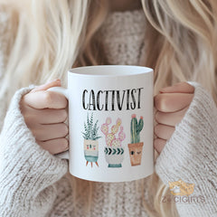 "Cactivist Cute Cactus Mug - Whimsical Plant Lover Coffee Cup for Environmental Enthusiasts, Gift Idea for Birthdays, Plant Moms in North America & Europe"