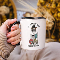 Gothic Skeleton & Mushroom Mug - "I'm Not Really Dead This Is Just How I Look" Funny Dark Humor Ceramic Coffee Mug, Gift for Goth & Nature Fans in USA and Europe