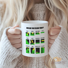 Unique "How Are You Feeling Today?" Mug - Express Your Emotions with Quirky Pixel - Art Design, Perfect Gift for Friends and Yourself
