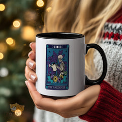 The Gardener Skeleton Tarot - Inspired White Ceramic Mug with Cosmic Plant Design for Coffee, Tea & Home Decor | Unique Gift Idea
