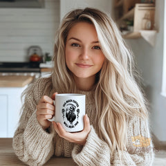 Too Much Coffee Will Heal You Gothic Skeleton Holding Coffee Mug for Dark Humor Lovers | Novelty Ceramic Cup with Roses Design