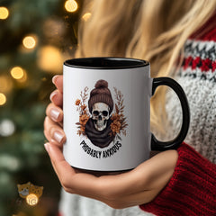 Probably Anxious Skull Graphic Mug | Cozy Knit Beanie & Floral Design | Unique Gift for Anxiety Awareness, Goth, Alternative Style Enthusiasts ¨C Microwave & Dishwasher Safe Ceramic Coffee Mug