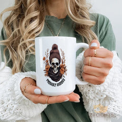 Probably Anxious Skull Graphic Mug | Cozy Knit Beanie & Floral Design | Unique Gift for Anxiety Awareness, Goth, Alternative Style Enthusiasts ¨C Microwave & Dishwasher Safe Ceramic Coffee Mug