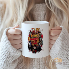 Scary Movie Characters Mug - Perfect Horror Fan Gift, Durable Ceramic Coffee Cup with Spooky Design for Halloween and All - Year Horror Enthusiasts