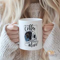 Unique Skull - Design Coffee Mug: "Does This Coffee Make Me Look Alive?" - Ideal Gift for Coffee Lovers and Goth Enthusiasts, High - Quality Ceramic Mug for Daily Use