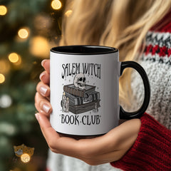 Salem Witch Book Club Mug - Unique Gothic Design with Skull and Books, Perfect for Halloween Gifts, Home Decor, or Coffee Lovers