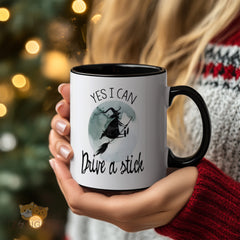 Funny Witch - Themed Yes I Can Drive a Stick Mug - Perfect Halloween Gift for Witch Enthusiasts, Unique Coffee and Tea Cup for Home or Office