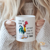 Funny Rooster Mug - Calm - Looking but Playful Inside - Unique Gift for Chicken Lovers and Humor - Enthusiasts, High - Quality Ceramic Coffee Cup
