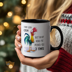 Funny Rooster Mug - Calm - Looking but Playful Inside - Unique Gift for Chicken Lovers and Humor - Enthusiasts, High - Quality Ceramic Coffee Cup