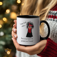 Funny Chicken Mug | I May Look Calm... But In My Head I've Pecked You 3 Times! | Sarcastic Quote Mug for Women Men Coffee Tea Lovers | Novelty Gift Idea for Friends Family Coworkers Birthday Anniversary
