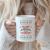Ugly Christmas Sweater Mug - "Jolliest Bunch of Assholes on the Side of the Nuthouse" Novelty Funny Gift for Christmas, Friends, Coworkers, Family, White Ceramic Mug with Holiday Pattern