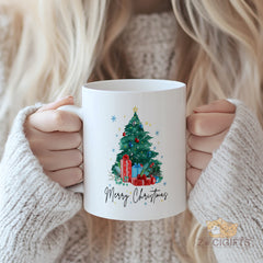 Merry Christmas Mug - Festive Ceramic Coffee Cup with Christmas Tree Design, Perfect Holiday Gift for Family and Friends