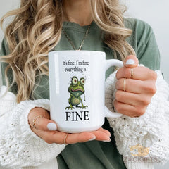 Funny "Everything Is Fine" Frog Mug - Unique Home & Office Drinkware, Perfect Gift for Friends, Co - workers, or Yourself