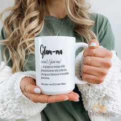 Glam - ma Definition Mug - Unique Gift for Grandmas, Young at Heart, Fabulous Women with Grandchildren, World's Best Nana Inspired Coffee Cup