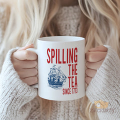 Spilling The Tea Since 1773 Nautical Ship Mug - Retro Vintage Style Coffee Tea Cup For History Lovers & Tea Enthusiasts, Durable Ceramic Drinkware With Quirky Slogan