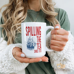 Spilling The Tea Since 1773 Nautical Ship Mug - Retro Vintage Style Coffee Tea Cup For History Lovers & Tea Enthusiasts, Durable Ceramic Drinkware With Quirky Slogan