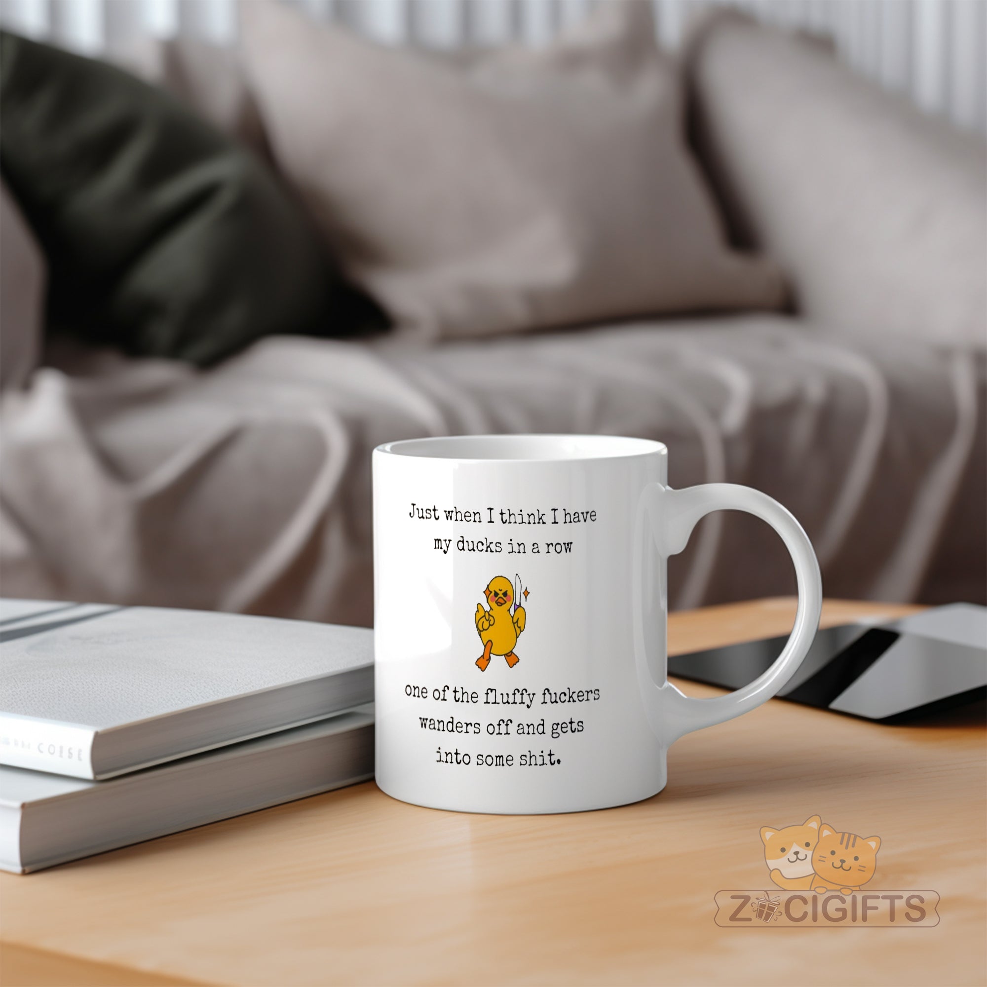 Ducks in a Row Mug - Funny Snarky Coffee Cup - Sarcastic Office Gift for Coworkers, Bosses & Perfectionists - Witty Humor Mug for Type A Personalities - Perfect Desk Accessory