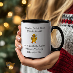Ducks in a Row Mug - Funny Snarky Coffee Cup - Sarcastic Office Gift for Coworkers, Bosses & Perfectionists - Witty Humor Mug for Type A Personalities - Perfect Desk Accessory
