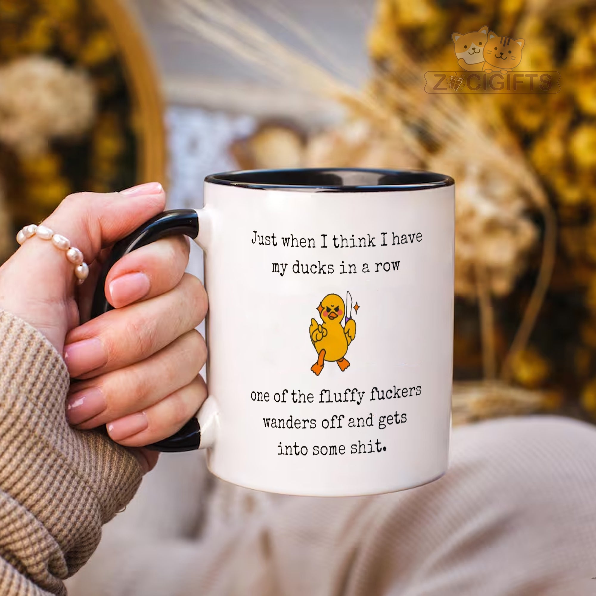 Ducks in a Row Mug - Funny Snarky Coffee Cup - Sarcastic Office Gift for Coworkers, Bosses & Perfectionists - Witty Humor Mug for Type A Personalities - Perfect Desk Accessory