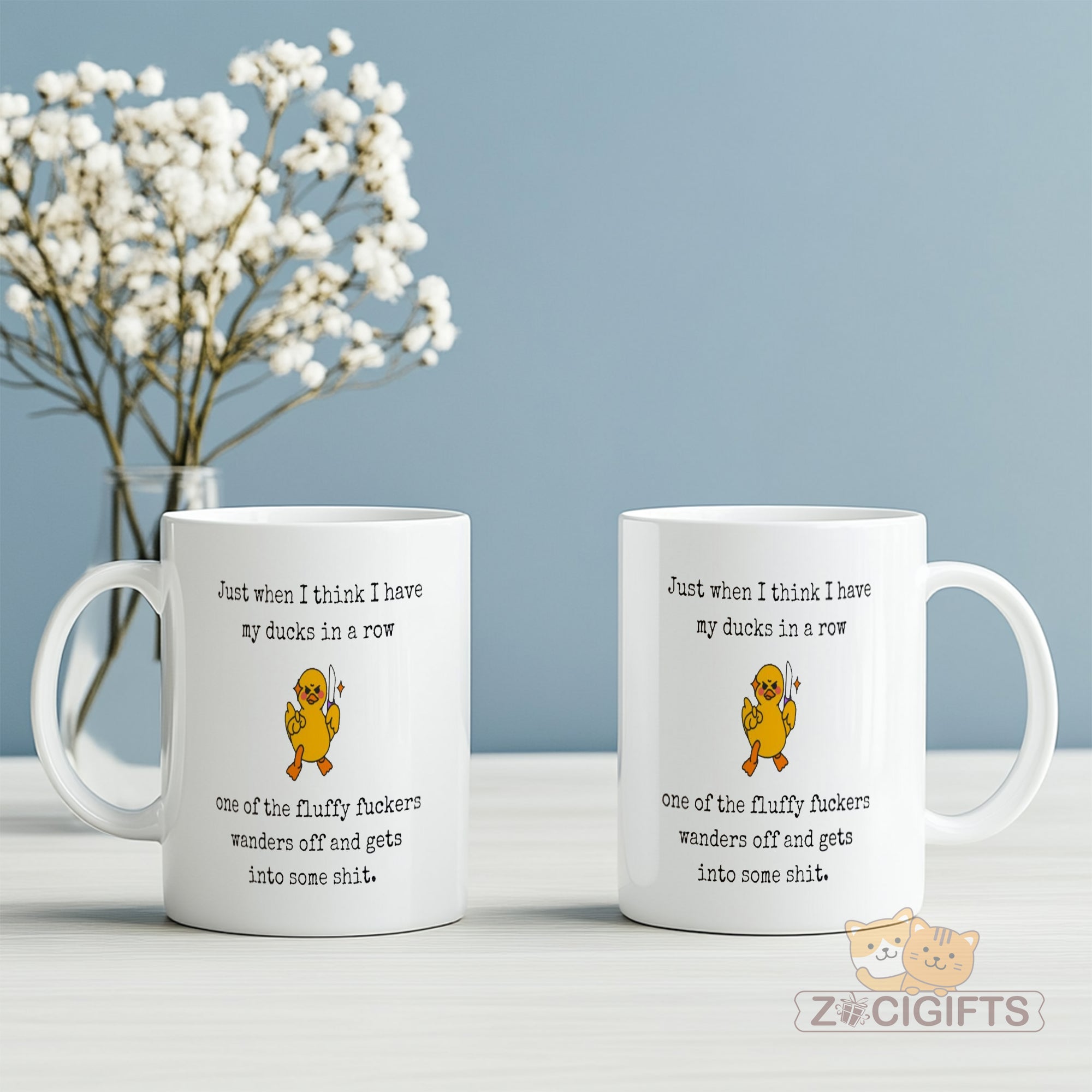 Ducks in a Row Mug - Funny Snarky Coffee Cup - Sarcastic Office Gift for Coworkers, Bosses & Perfectionists - Witty Humor Mug for Type A Personalities - Perfect Desk Accessory