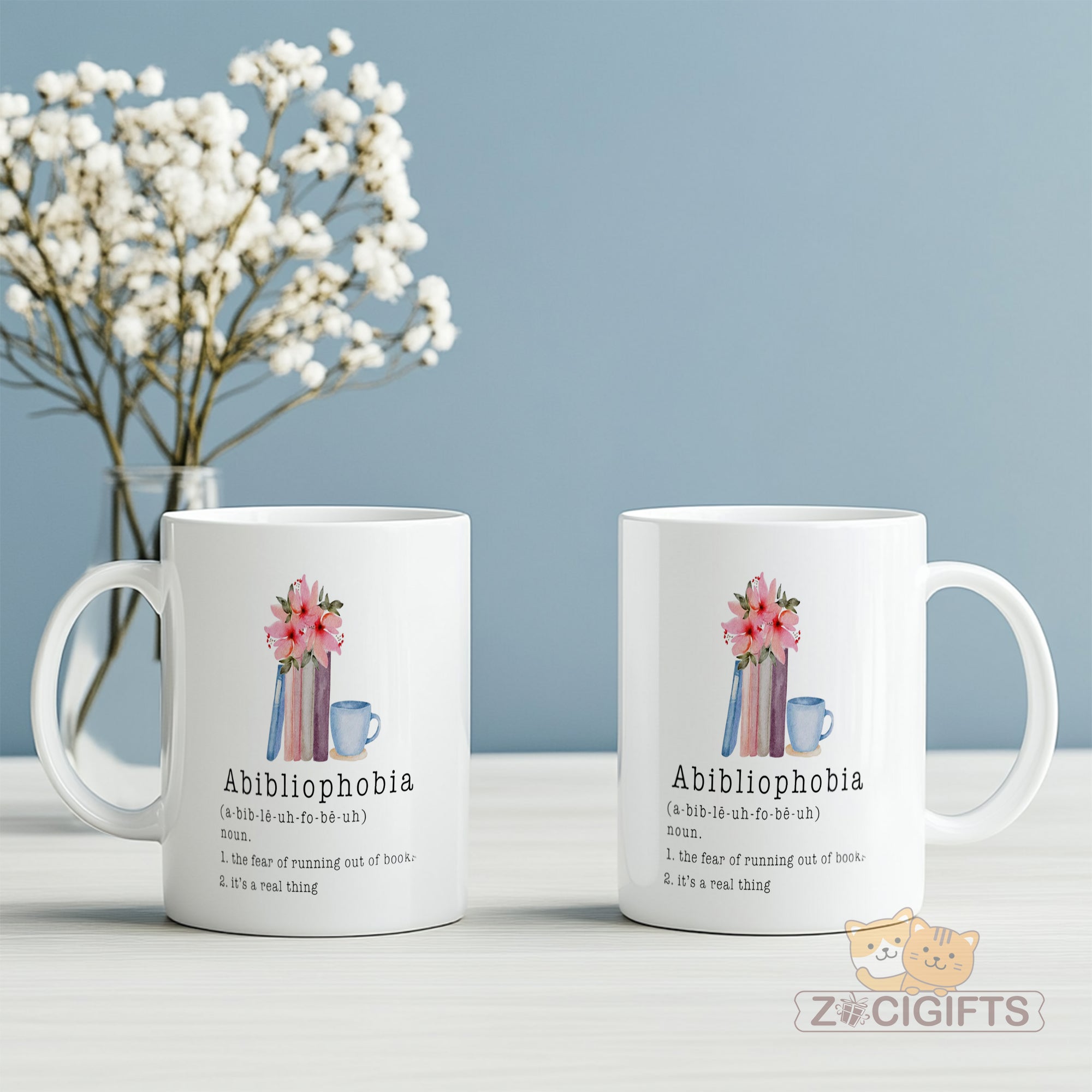 Abibliophobia Definition Mug - Book Lover Gift for Bibliophiles - Funny Reading Phobia Coffee Cup - Ceramic Mug for Librarians, English Teachers & Bookworms - Perfect Literary Gift