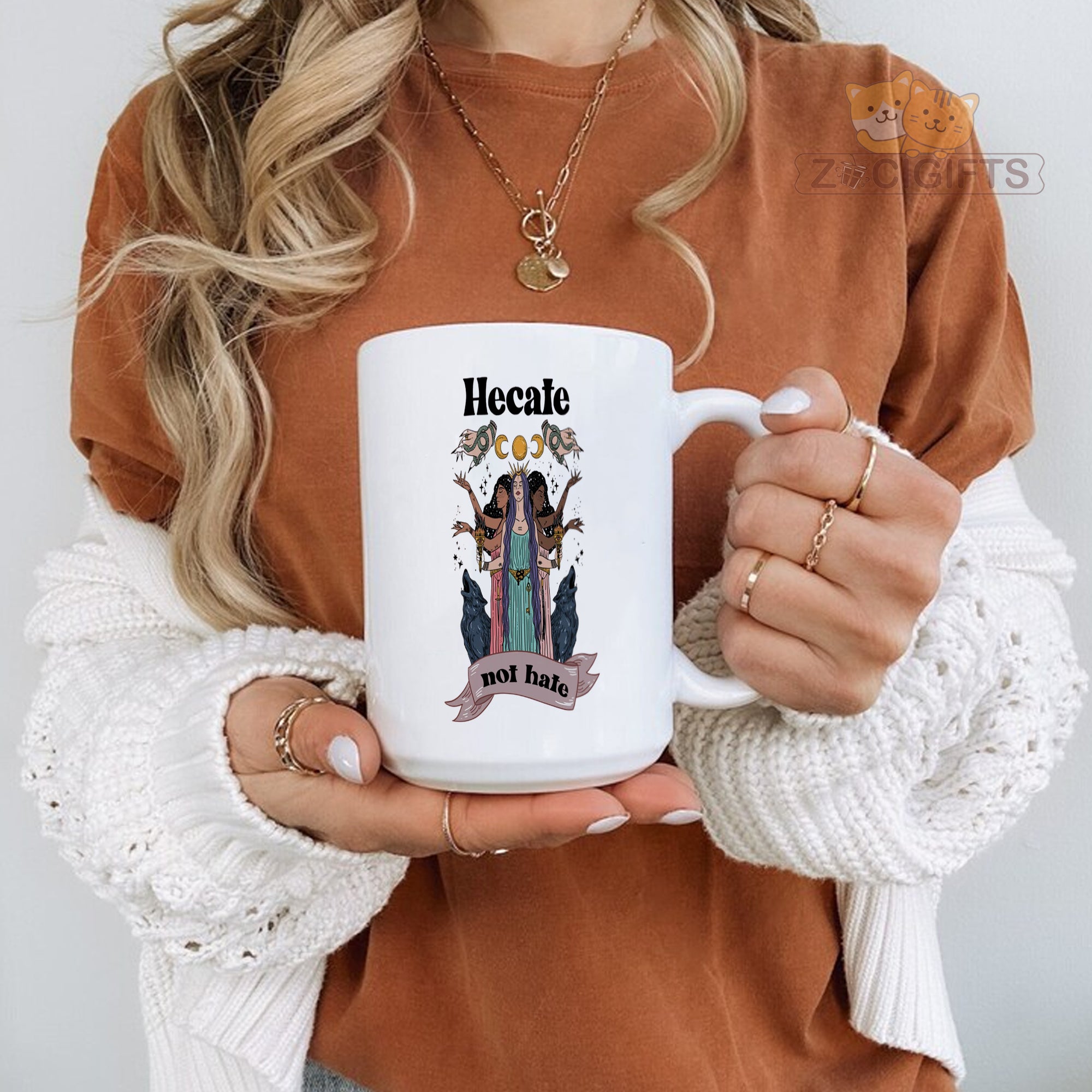 Hecate Triple Goddess Mug - Witchcraft Coffee Cup for Pagans & Wiccans - Greek Mythology Moon Goddess Design - Perfect Gift for Spellcasters, Priestesses & Dark Moon Practitioners
