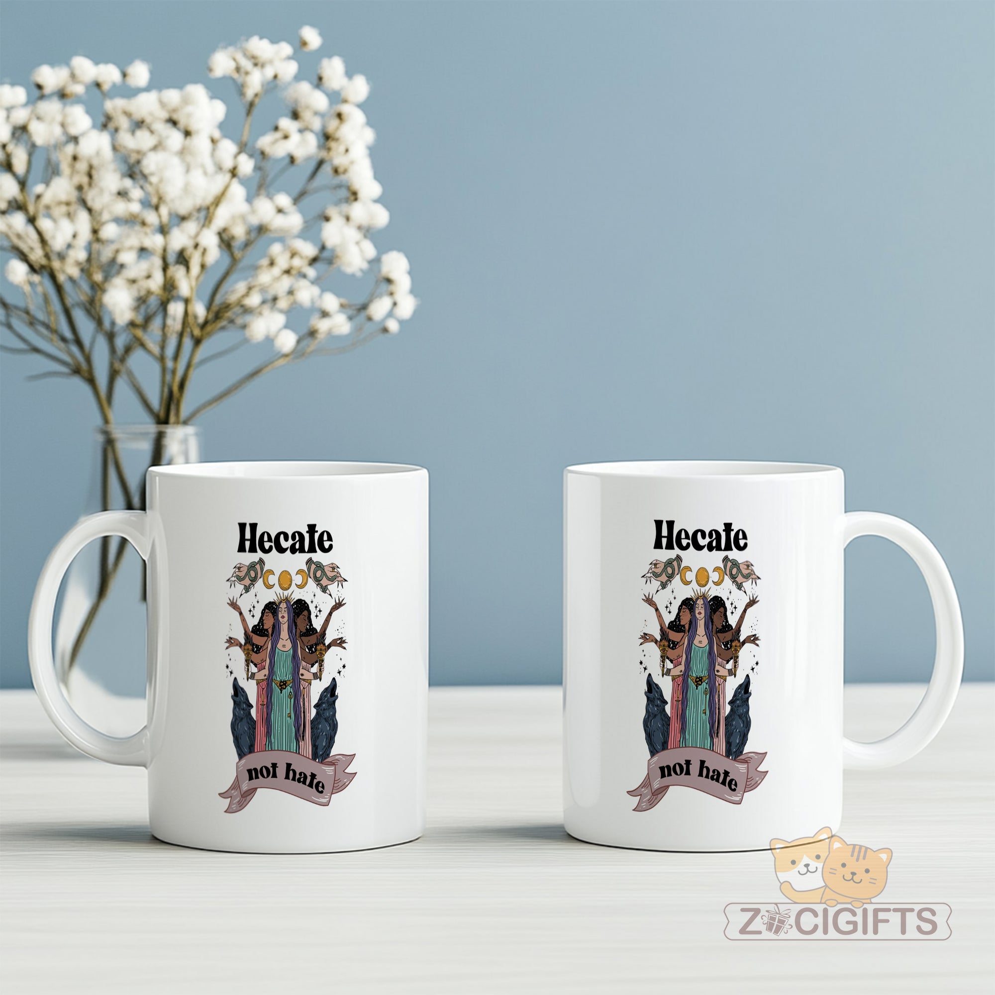 Hecate Triple Goddess Mug - Witchcraft Coffee Cup for Pagans & Wiccans - Greek Mythology Moon Goddess Design - Perfect Gift for Spellcasters, Priestesses & Dark Moon Practitioners