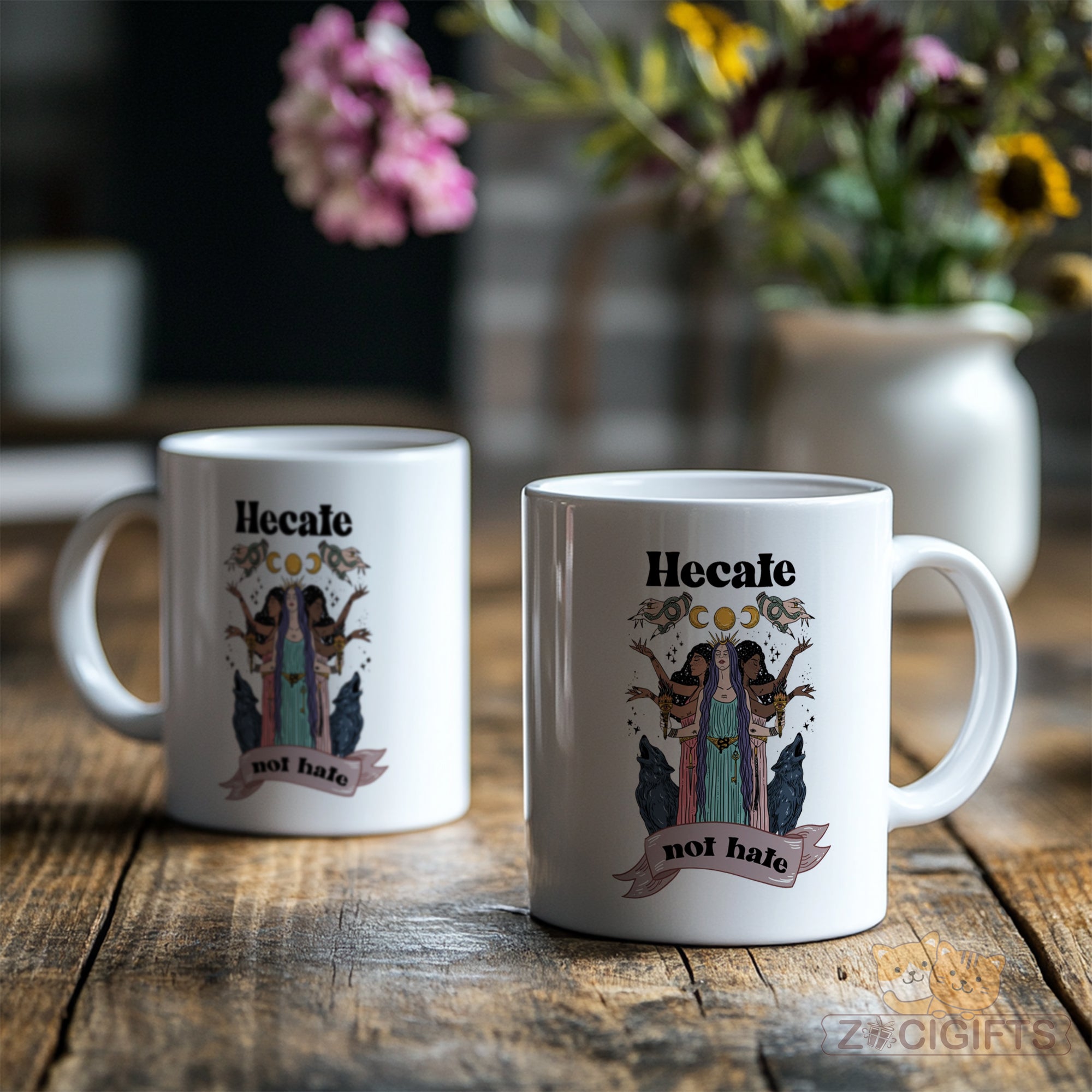 Hecate Triple Goddess Mug - Witchcraft Coffee Cup for Pagans & Wiccans - Greek Mythology Moon Goddess Design - Perfect Gift for Spellcasters, Priestesses & Dark Moon Practitioners