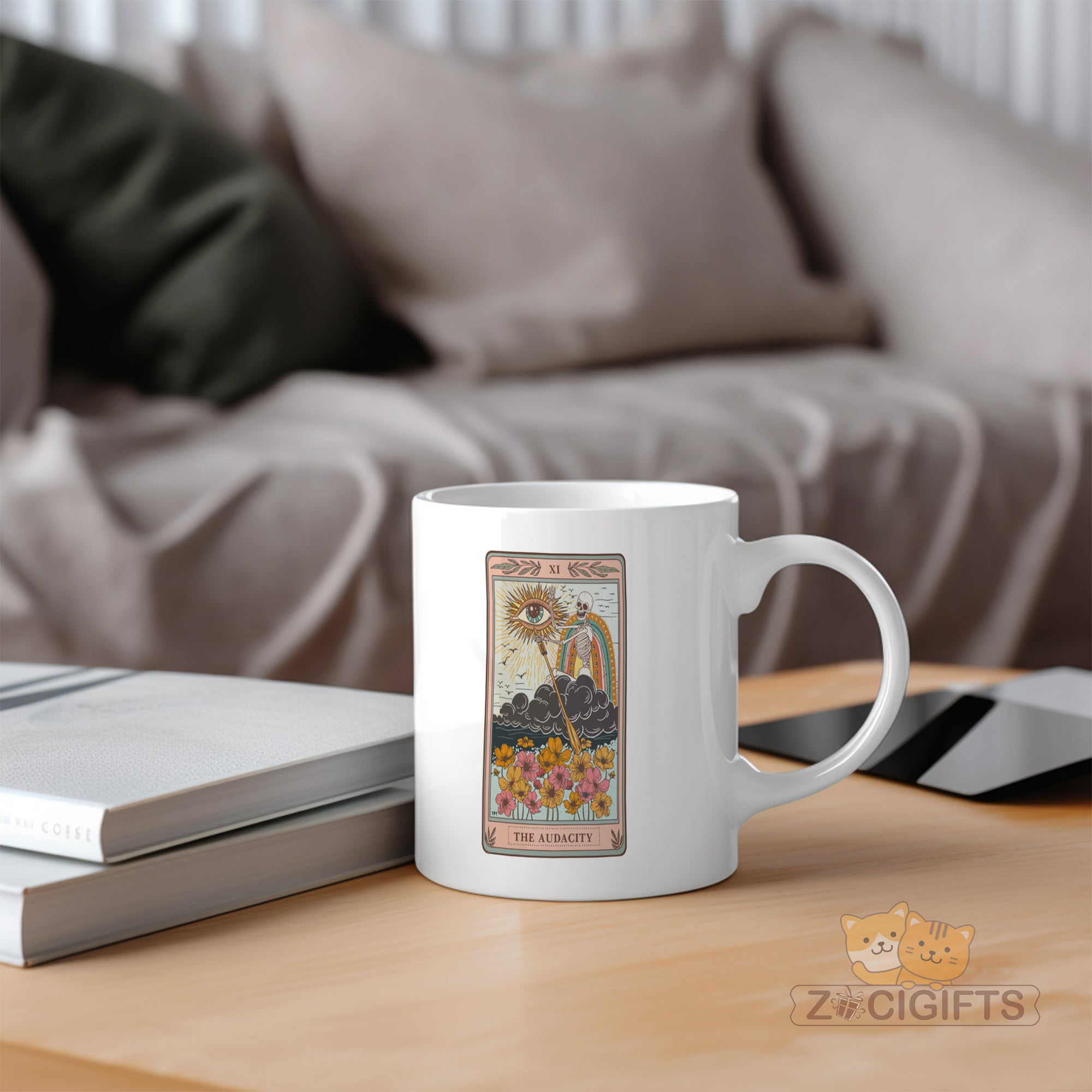 Audacity Tarot Card Mug - Skeleton Rider-Waite Inspired Coffee Cup - Dark Occult Gift for Witches & Tarot Readers - Unique Gothic Witchy Mug for Halloween & Spooky Season