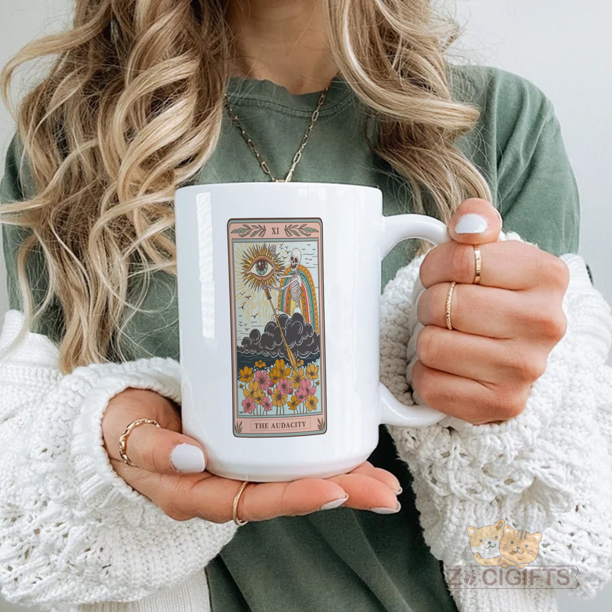 Audacity Tarot Card Mug - Skeleton Rider-Waite Inspired Coffee Cup - Dark Occult Gift for Witches & Tarot Readers - Unique Gothic Witchy Mug for Halloween & Spooky Season