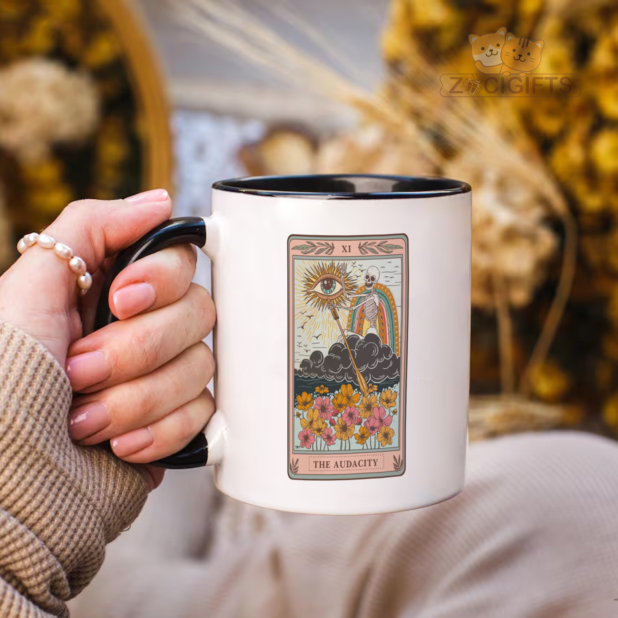 Audacity Tarot Card Mug - Skeleton Rider-Waite Inspired Coffee Cup - Dark Occult Gift for Witches & Tarot Readers - Unique Gothic Witchy Mug for Halloween & Spooky Season