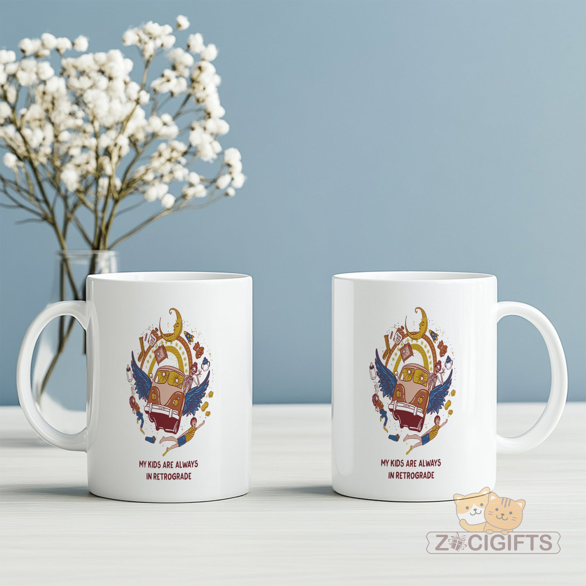 "Funny Astrology Mom Mug - 'My Kids Are Always In Retrograde' Humorous Coffee Cup for Moms, Retro Vintage Design Gift Idea for Mother's Day, Birthday, Christmas, Astrology Lovers in North America & Europe"