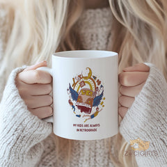 "Funny Astrology Mom Mug - 'My Kids Are Always In Retrograde' Humorous Coffee Cup for Moms, Retro Vintage Design Gift Idea for Mother's Day, Birthday, Christmas, Astrology Lovers in North America & Europe"