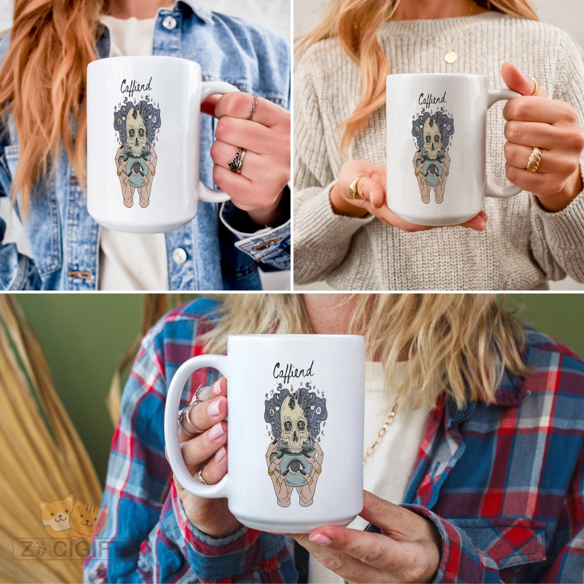 "Gothic Coffee Lover Mug - 'Coffiend' Skull & Mystical Design Humorous Coffee Cup for Dark Academia, Goth Style Enthusiasts, Gift Idea for Coffee Addicts, Halloween, Birthdays in North America & Europe"