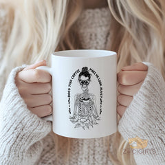 "Funny Coffee Addict Mug - 'Does This Coffee Make Me Look Alive?' Skeleton Design Humorous Coffee Cup for Caffeine Lovers, Gift Idea for Birthdays, Halloween, Coffee-Obsessed Friends in North America & Europe"