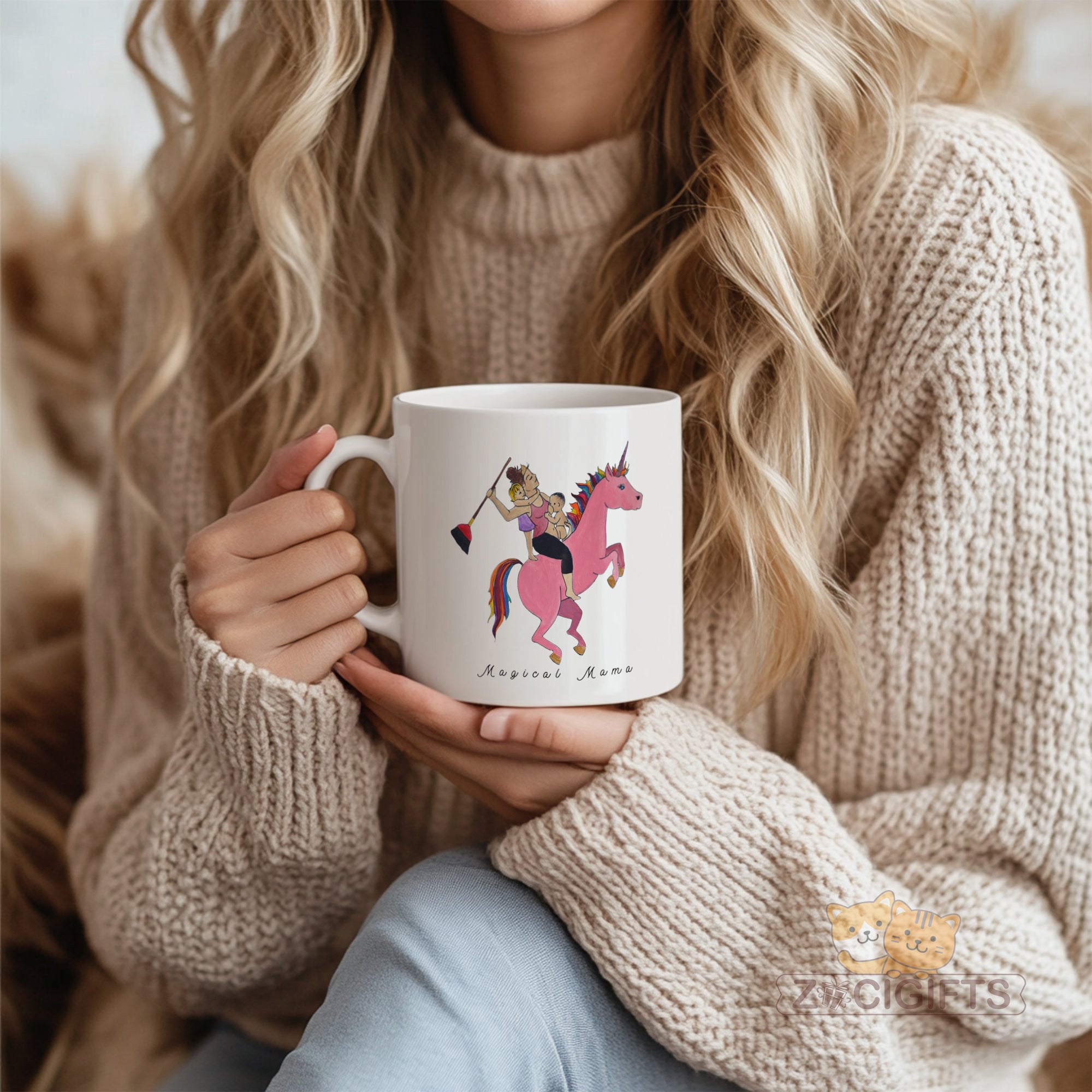 "Magical Mama Unicorn Mom Mug - Humorous Coffee Cup with Mom Riding Unicorn & Kids, Gift for Mother's Day, Birthday, Busy Moms in North America & Europe"