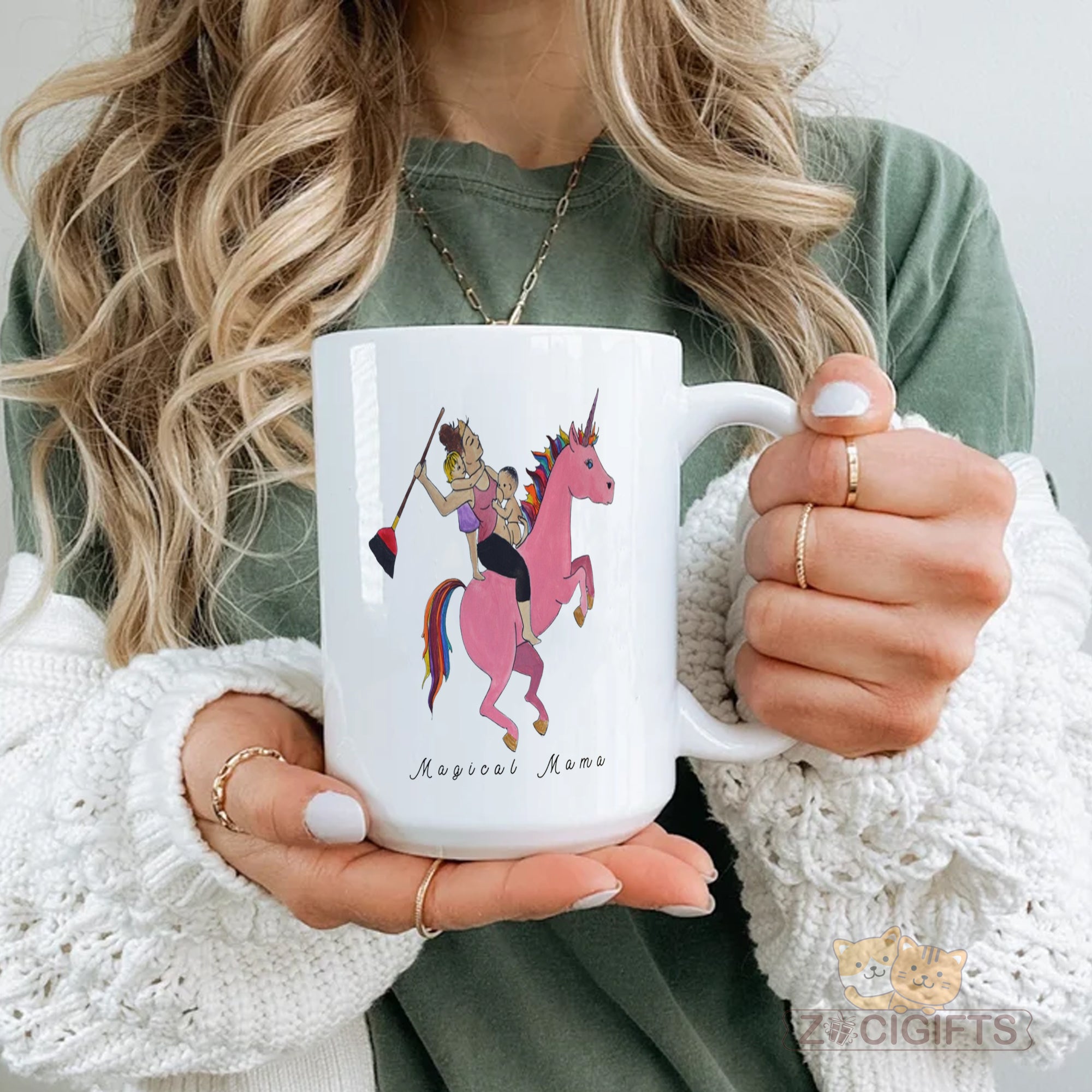 "Magical Mama Unicorn Mom Mug - Humorous Coffee Cup with Mom Riding Unicorn & Kids, Gift for Mother's Day, Birthday, Busy Moms in North America & Europe"