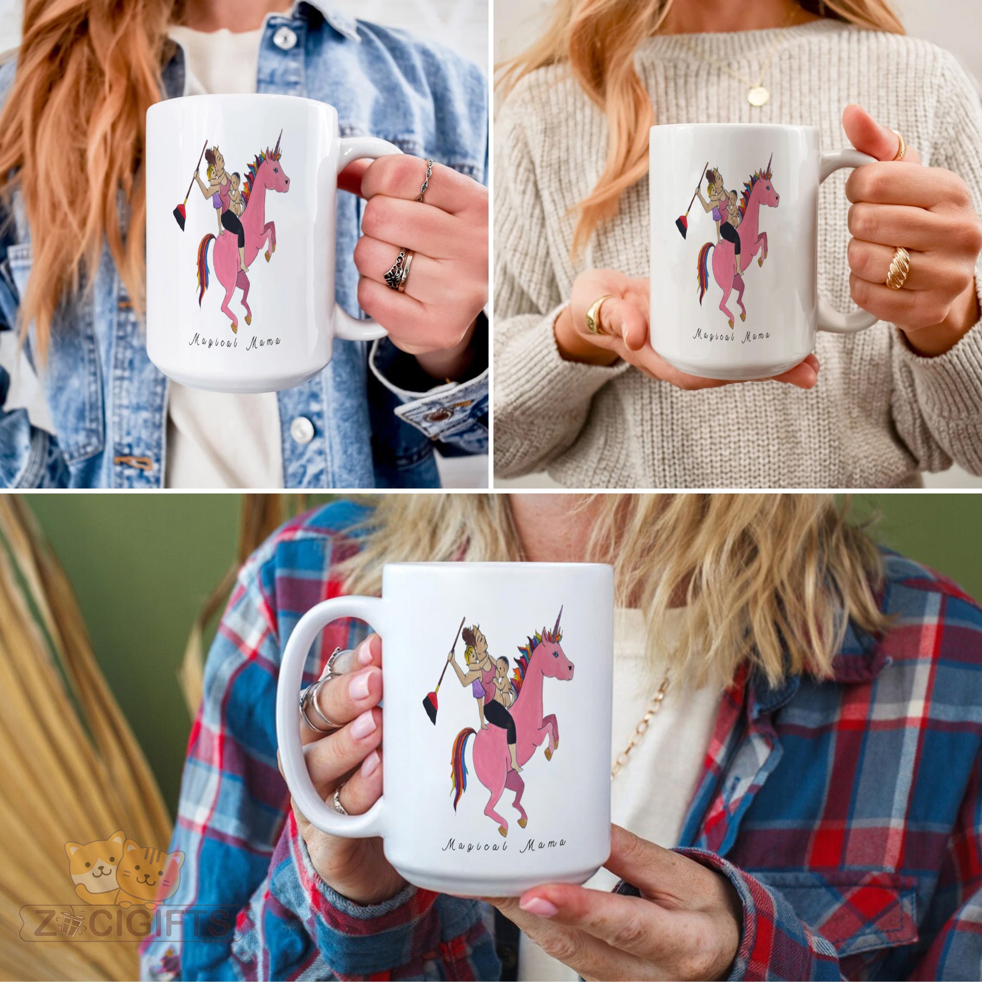 "Magical Mama Unicorn Mom Mug - Humorous Coffee Cup with Mom Riding Unicorn & Kids, Gift for Mother's Day, Birthday, Busy Moms in North America & Europe"