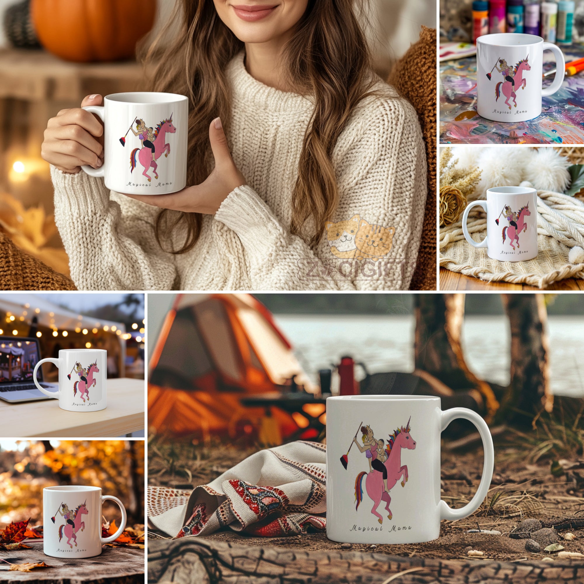 "Magical Mama Unicorn Mom Mug - Humorous Coffee Cup with Mom Riding Unicorn & Kids, Gift for Mother's Day, Birthday, Busy Moms in North America & Europe"
