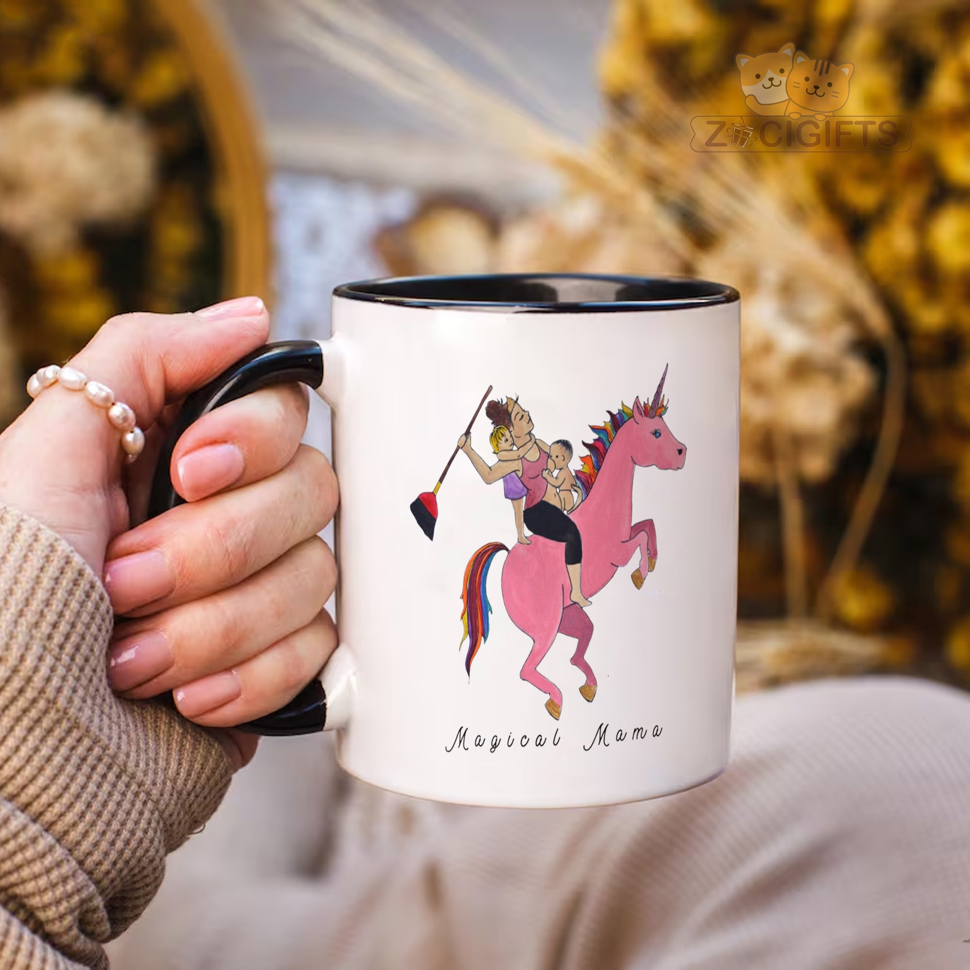 "Magical Mama Unicorn Mom Mug - Humorous Coffee Cup with Mom Riding Unicorn & Kids, Gift for Mother's Day, Birthday, Busy Moms in North America & Europe"