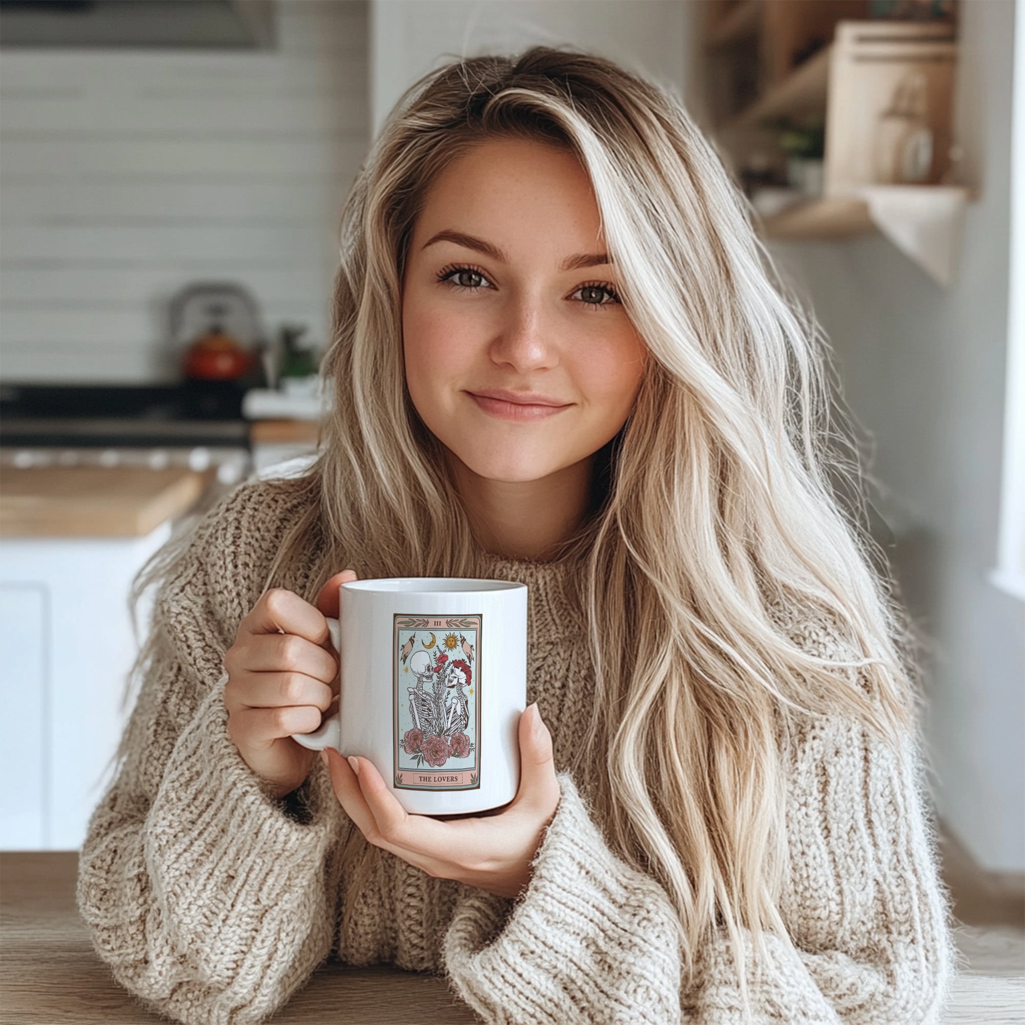 "Tarot Card The Lovers Mug - Skeleton Gothic Mystical Coffee Cup for Tarot Enthusiasts, Couples, Halloween Gift Idea in North America & Europe"